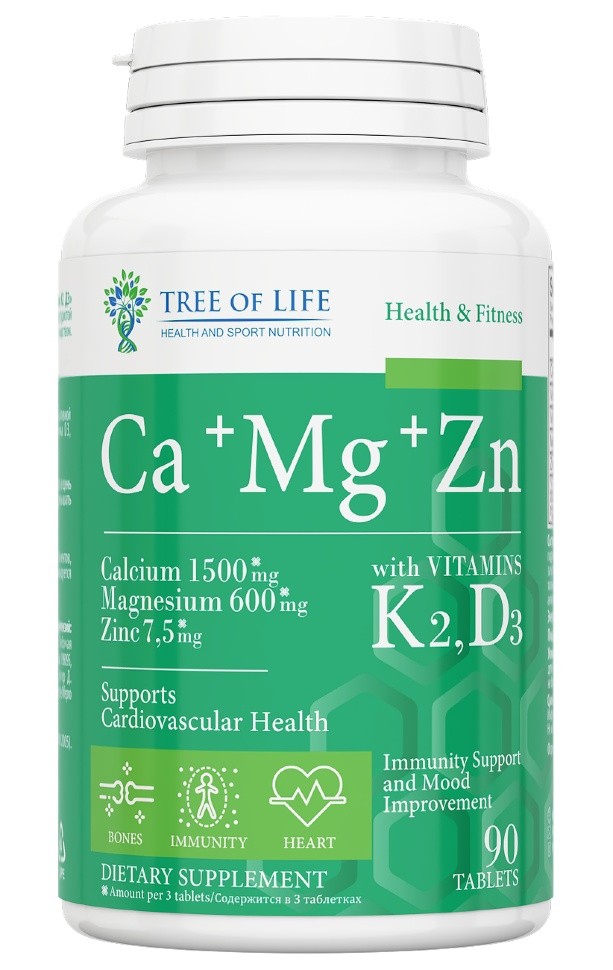 Tree of Life Ca+Mg+Zn+Vitamin K2,D3, 90 таб.