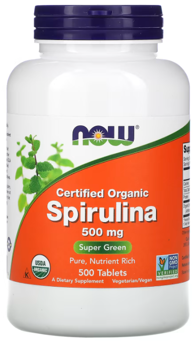 NOW Organic Spirulina 500 mg, 500 таб. 