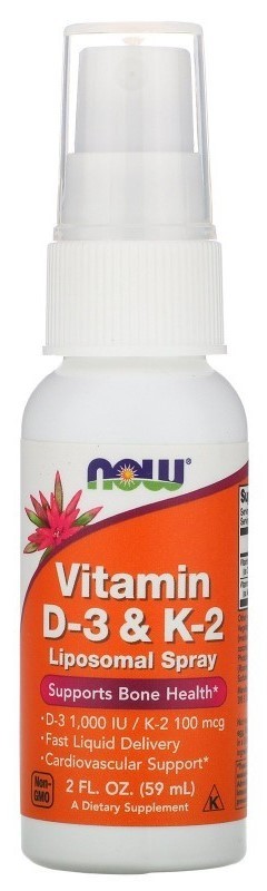 NOW Vitamin D3 & K-2 1000/100 MCG spray 2 oz, 59 мл 