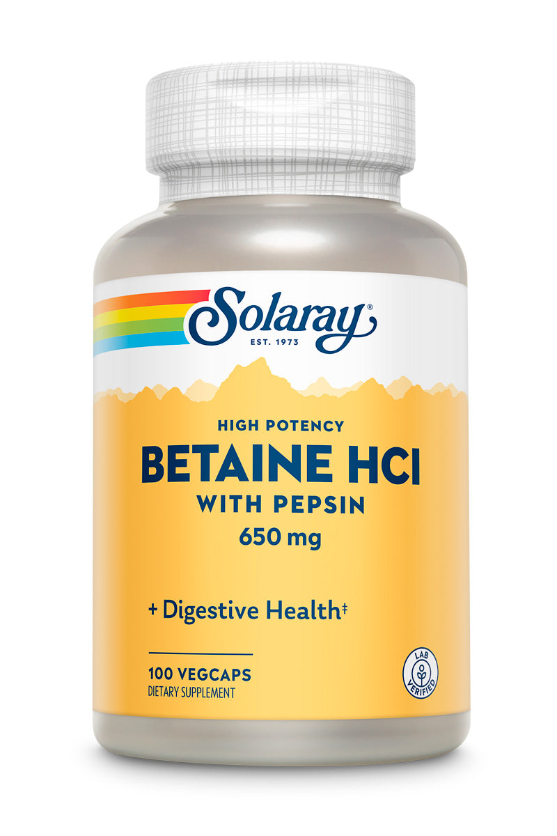 Solaray High Potency Betaine HCl with Pepsin 650мг, 100 капс. 