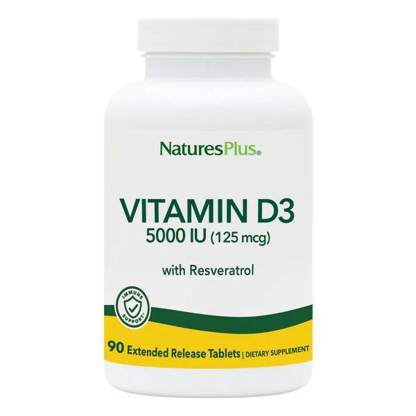 Nature's Plus Nature's Plus Vitamin D3 5000 IU with 25 mg Resveratrol, 90 таб. 