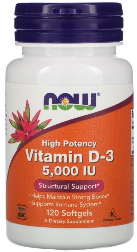 NOW Vitamin D-3 5000 IU, 120 капс. 