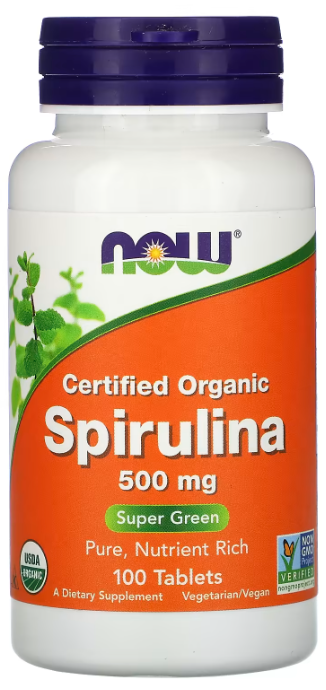 NOW Organic Spirulina 500 mg, 100 таб. 
