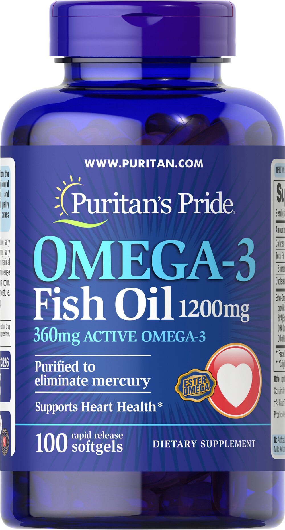 Puritans Pride Omega-3 Fish Oil 1200 мг (360 мг Active Omega-3) 100 капс.