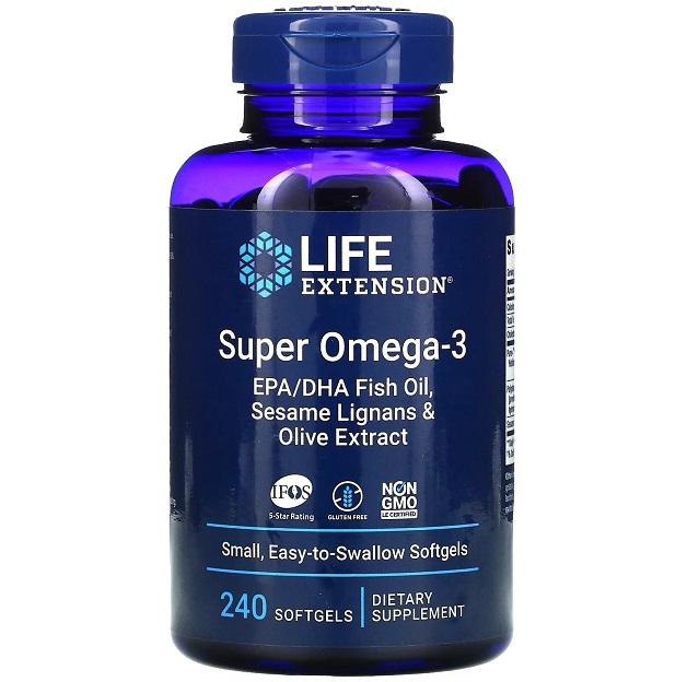LIFE Extension Super Omega-3 EPA/DHA Fish Oil, Sesame Lignans & Olive Extract, 240 капс.