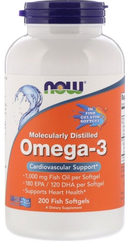NOW Omega 3 Fish Oil 1000 mg  Fish Gelatin Softgels, 200 капс. 