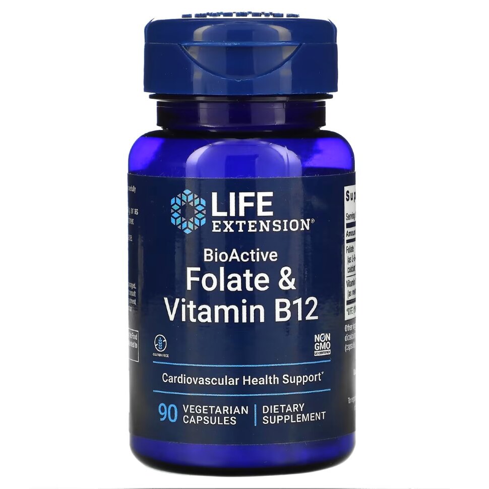 LIFE Extension BioActive Folate & Vitamin B12, 90 капс. 