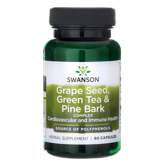 Swanson Grape Seed, Green Tea & Pine Bark Complex, 60 капс. 
