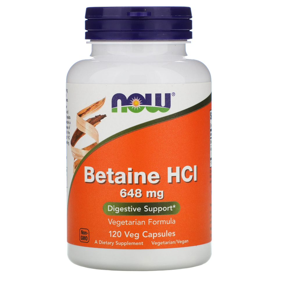 NOW Betaine HCL 648 mg, 120 капс. 