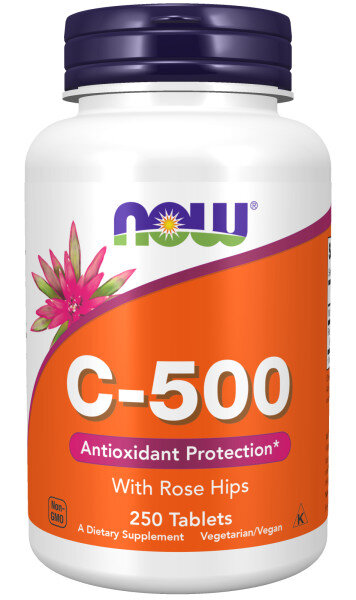 NOW NOW Vitamin C-500 WITH ROSE HIPS, 250 таб. 