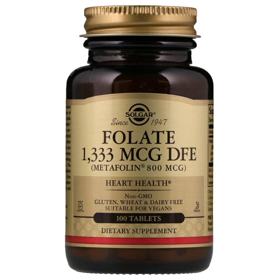Solgar  Folate 1,333 mcg DFE (Metafolin® 800 mcg), 100 таб.