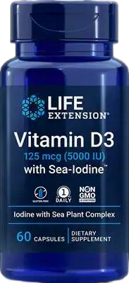 LIFE Extension Vitamin D3 with Sea-Iodine 125 mcg (5000 IU), 60 капс. 
