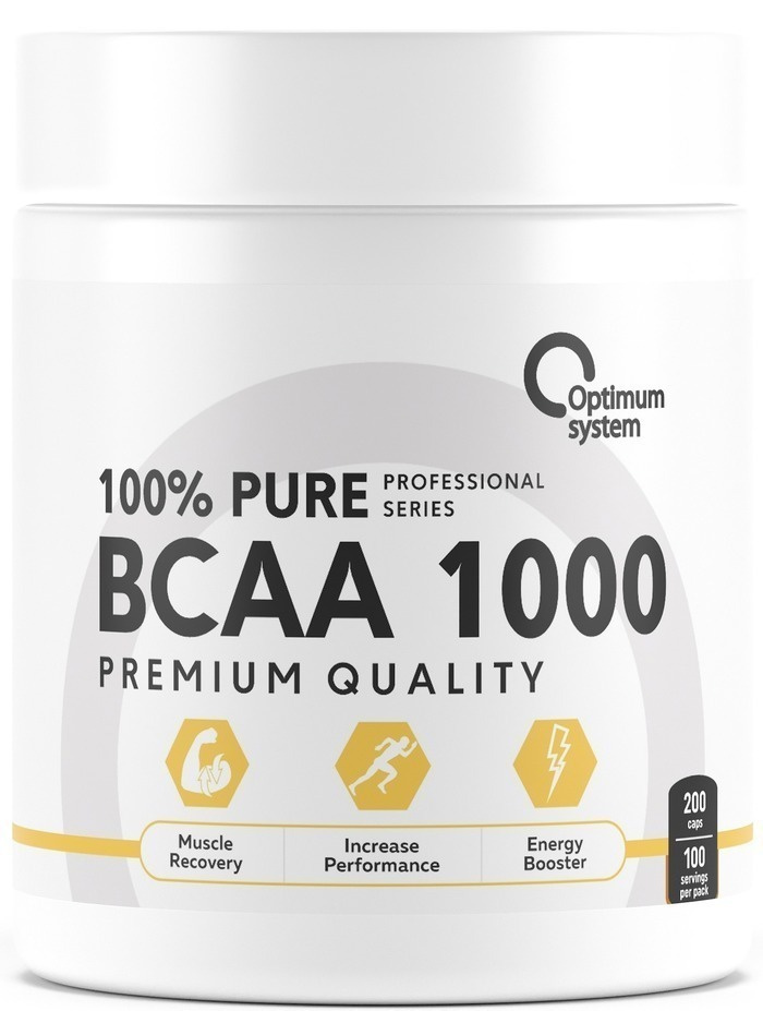 Optimum System 100% Pure BCAA 1000, 200 капс.