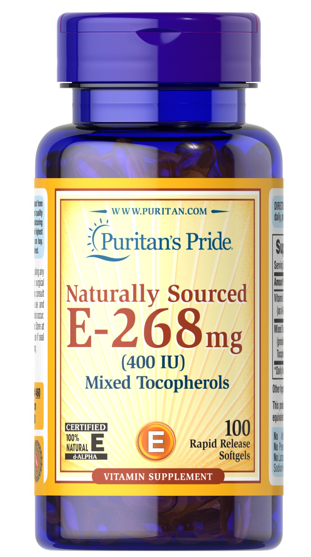 Puritans Pride Vitamin E-400 iu Mixed Tocopherols Natural, 100 капс. 