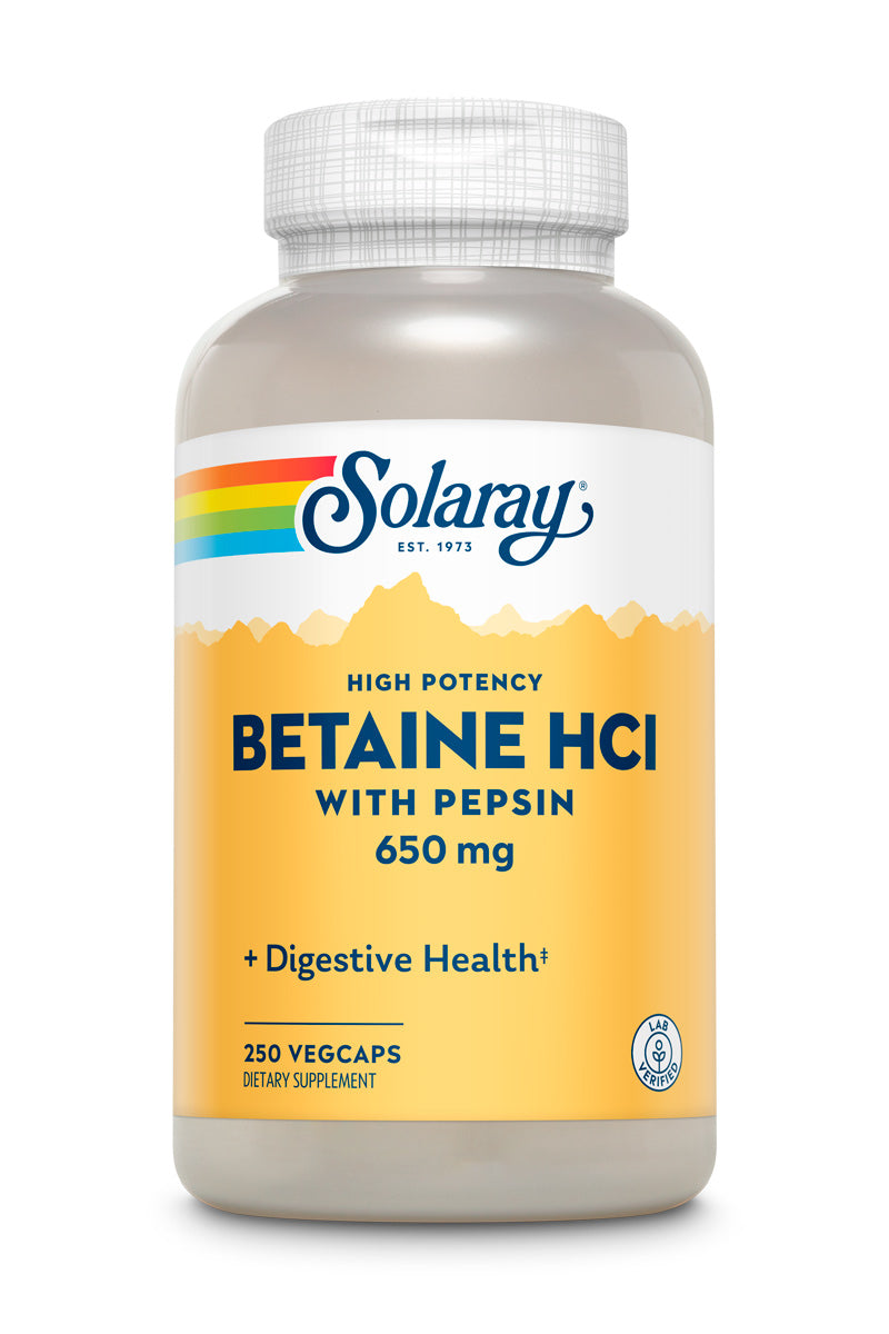 Solaray High Potency Betaine HCl with Pepsin 650мг, 250 капс. 