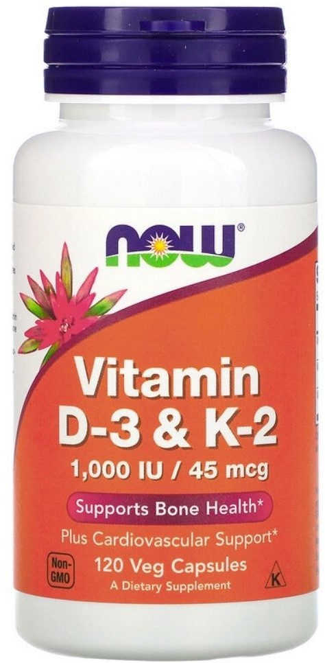 NOW Vitamin D-3 & K-2 1000 IU/45 MCG, 120 капс. 