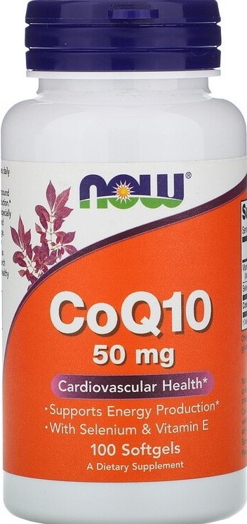 NOW CoQ10 50 мг + Vit E, 100 капс. Коэнзим Q10