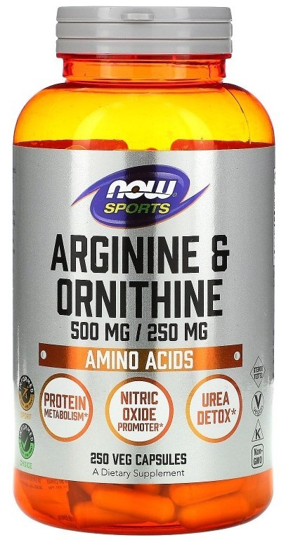 NOW NOW Arginine & Ornithine 500 MG/250 MG, 250 капс. Оксид азота