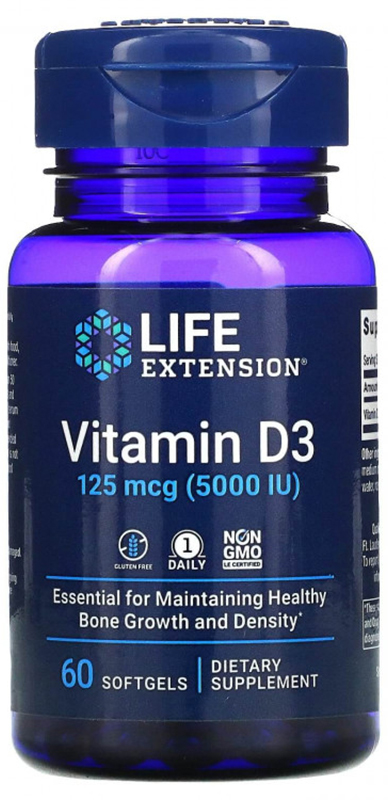 LIFE Extension Vitamin D3 125 mcg (5000 IU), 60 капс. 