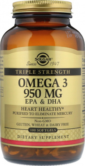 Solgar Solgar Triple Strength Omega-3 950 mg EPA & DHA Softgels, 100 капс. 